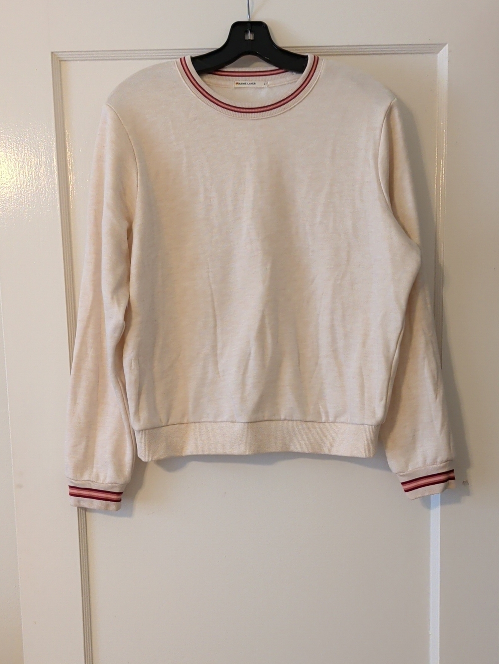 Marine Layer Anytime Ringer Cream Crewneck Sweatshirt Size Large